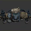 Mechanical Warrior Robot With Skull Emblem Blue Gold Armor And Dual Weapons