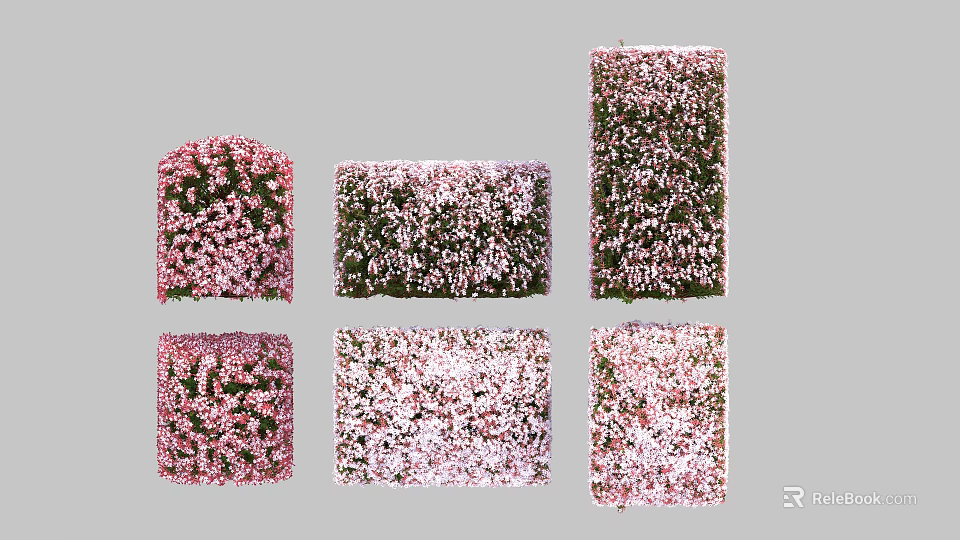 Colorful Flowering Bushes In Various Shapes With Pink Blooms For Garden Decor 3d model 