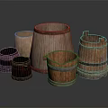 Wooden Bucket Shaped Decorative Ornament Set With Various Sizes And Natural Texture