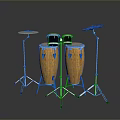 Brown Wooden Decorative Drum Set With Stands And Cymbals For Home Living