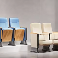 Blue And Beige Auditorium Armchairs With Wooden Armrests And Ventilated Design