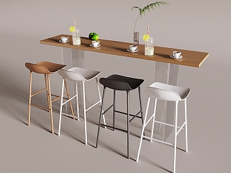 Nordic Cream Style Bar Counter Bar Counter Backrest Chair Bar Stool Iron High Stool Bar Chair Drink Lemonade Coffee 3d model