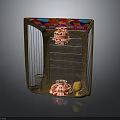 Wooden Display Shelf With Colorful Top Decorative Ceramic Jars And Small Yellow Decor