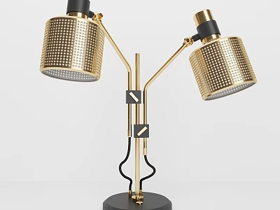 Modern Table Lamp with Double Perforated Lampshades Golden Stand and Black Base 3d model