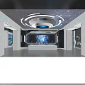 Futuristic Tech Control Room Interior With Starry Ceiling Large Screen And Interface 3d model