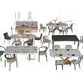 Modern Dining Table Set With Various Chair Designs Tableware And Vase Decorations 3d model