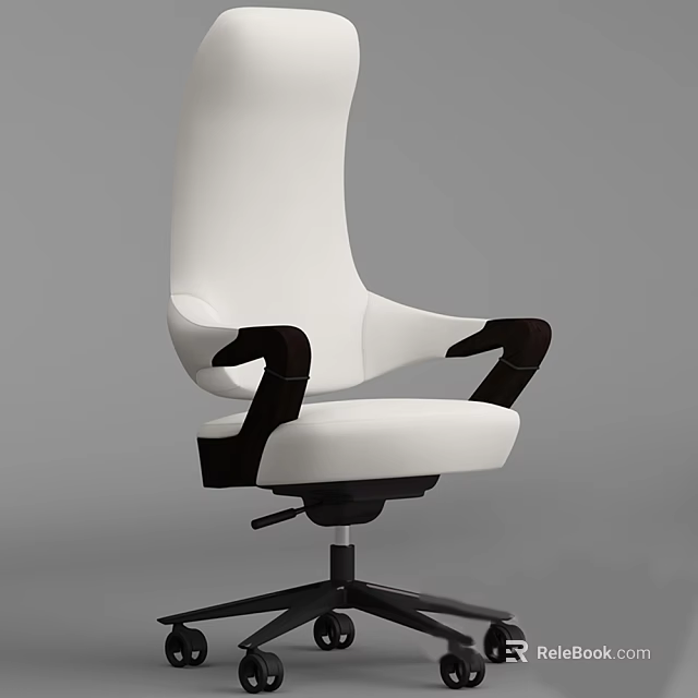 Modern White and Black Office Chair With High Back and Armrests 3d model 