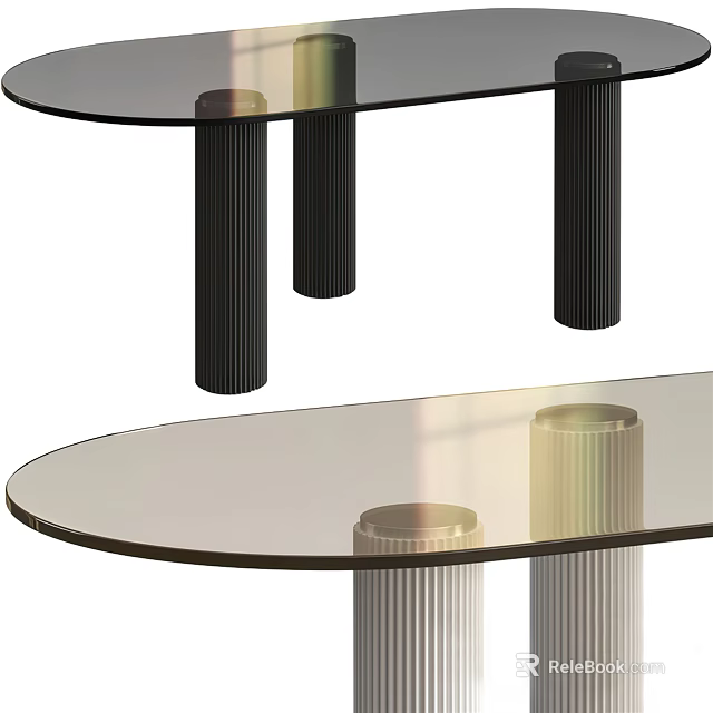 Modern Coffee Table With Transparent Glass Top And Ribbed Column Legs Design 3d model 