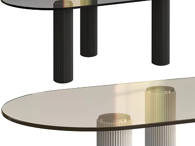 Modern Coffee Table With Transparent Glass Top And Ribbed Column Legs Design 3d model