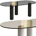 Modern Coffee Table With Transparent Glass Top And Ribbed Column Legs Design