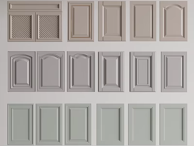 Various Cabinet Door Designs in Beige Gray and Green Tones with Panel Patterns 3d model