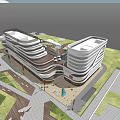 Modern Commercial Complex Featuring Contemporary Architecture Plaza Green Areas And Pedestrian Walkways