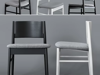 Modern Leisure Chair With Black White Wooden Frame And Checkered Fabric Seat 3d model