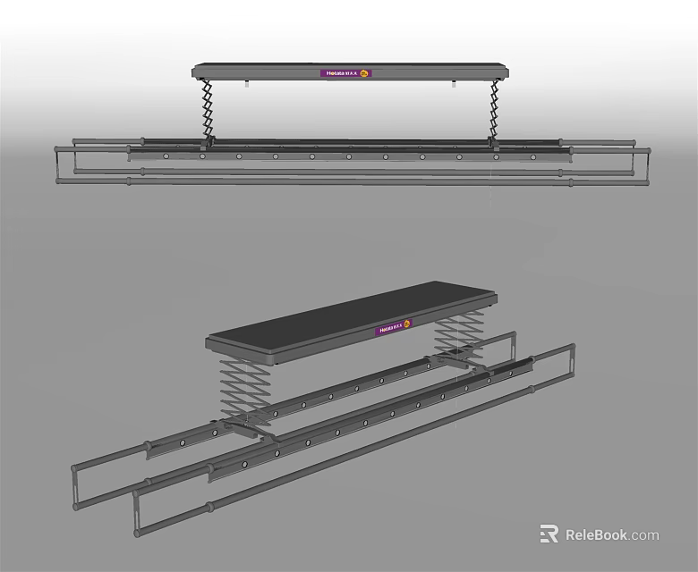 Hanging Clothes Rack with Spring Mechanism and Black Metal Frame Design 3d model 