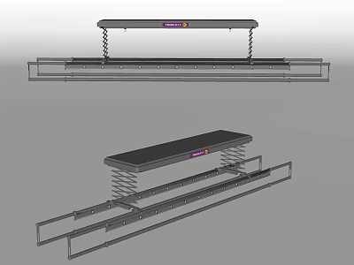 Hanging Clothes Rack with Spring Mechanism and Black Metal Frame Design 3d model