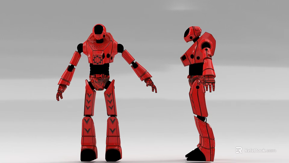 Smart Red Robots With Mechanical Design Front And Side Views 3d model 