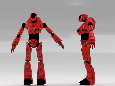 Smart Red Robots With Mechanical Design Front And Side Views 3d model