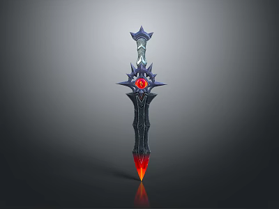 Mythical Fantasy Sword With Star Shaped Hilt Red Gem Black Blade And Flame Tip 3d model