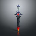 Mythical Fantasy Sword With Star Shaped Hilt Red Gem Black Blade And Flame Tip
