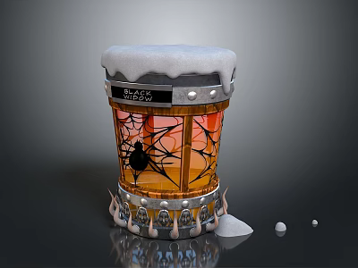 Decorative Barrel Shaped Equipment With Snow On Top Spider Web Orange Glass And Spiked Base 3d model