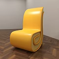 Yellow Modern Accent Chair With Unique Curved Design On Wooden Floor And Gray Wall