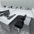 Modern Public Office Space With Workstations Computer Monitors Office Chairs And Large Windows 3d model