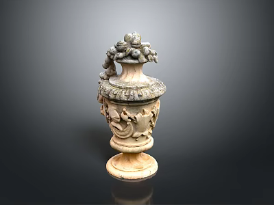 Intricately Carved Classical Vase With Ornate Top And Detailed Floral Patterns 3d model