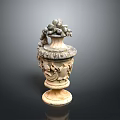 Intricately Carved Classical Vase With Ornate Top And Detailed Floral Patterns