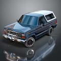 Blue Vintage SUV With Chrome Grille Roof Rack And Black Wheels