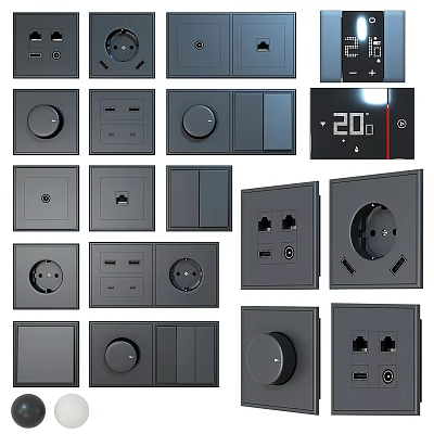 Various Types Of Modern Switch Panels With Button Knob Socket And USB Ports 3d model