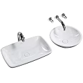 Ceramic Rectangular and Round Washbasins with Chrome Faucets for Modern Bathroom