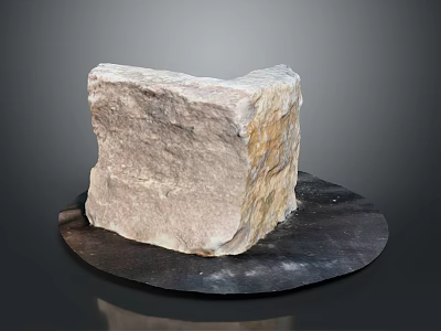 Natural Stone Material Block Displayed On Black Circular Tray With Gray Background 3d model