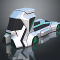 Futuristic Car Featuring Geometric Design Silver Body And Green Accents On Reflective Surface