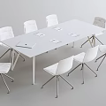 Modern Rectangular White Conference Table With Upholstered White Chairs And Notebooks 3d model