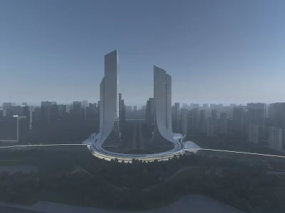Aerial Planning of Modern Urban Twin Towers Circular Layout and Surrounding Greenery 3d model