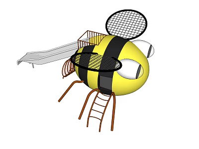 Bee Shaped Children's Play Equipment With Yellow Spherical Body Black Stripes Slide And Ladder 3d model