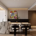 Modern Living and Dining Room Open Layout Design With Sofa Piano Marble Counter And Cabinets