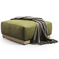 Modern Leather Ottoman Stools In Green Gray Brown With Cozy Throw Blanket And Wooden Legs