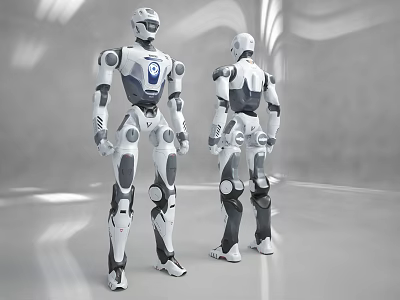 Modern Humanoid Robot Equipment With White Gray Body Front And Back View 3d model