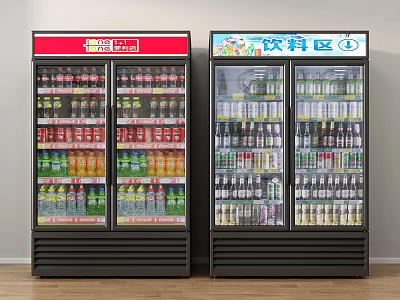 Commercial Refrigerators Filled With Various Beverages And Food Items In Food Refrigeration And Beverage Sections 3d model