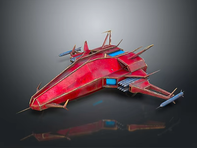 Red Futuristic Spaceship With Aerodynamic Wing Structures For Cosmic Exploration Missions 3d model