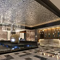 Elegant Hotel Lobby Interior With Shimmering Ceiling Chandelier And Patterned Marble Floor 3d model