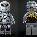 Silver Mechanical Building Block Minifigure With Blue Glowing Chest Symbol And Yellow Back ARMOR Pattern
