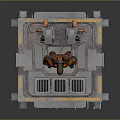 Orange Armored Robot Character Standing On Metal Platform With Mechanical Structure