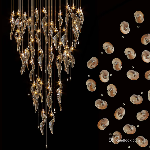 Elegant Modern Chandelier With Hanging Crystal Elements And Shell Shaped Decorations 3d model 