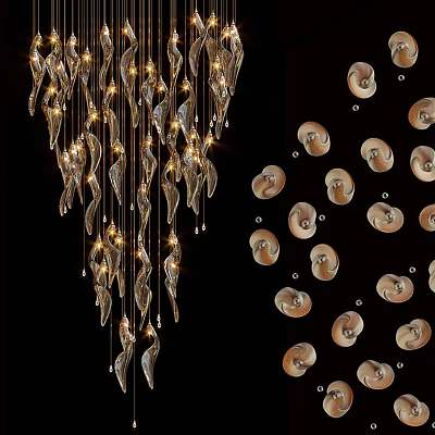 Elegant Modern Chandelier With Hanging Crystal Elements And Shell Shaped Decorations 3d model