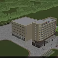 Exterior View Of Modern Multi Storey Hospital Building With Glass Windows Trees And Road