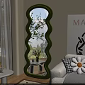 Green Wavy Design Accent Chair in Modern Living Room with White Sofa Mirror and Plants
