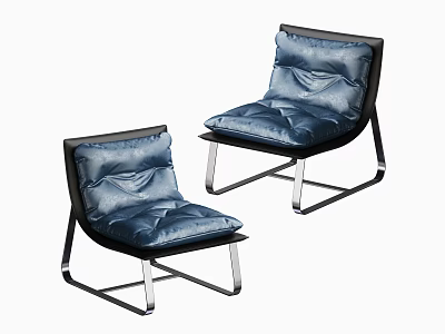 Modern Blue Velvet Leisure Chairs With Sleek Black And Silver Metal Frames 3d model