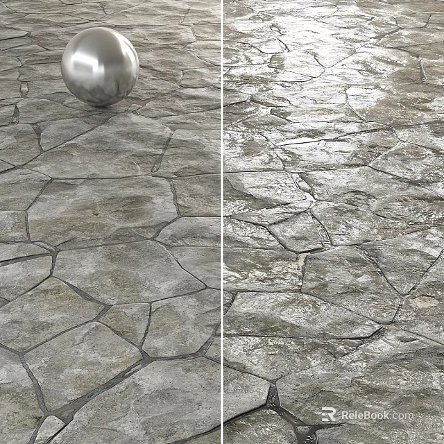 Gray Slate Like Floor Tiles With Irregular Cracked Texture And Glossy Finish 3d model 